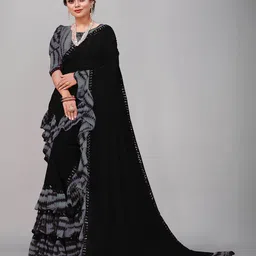 Flip The Style Colourblocked Pure Georgette Block Print Saree-picture-29