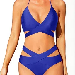 Dream of style Women Halter Neck Cut-Out Wrap Style Criss-Cross Swim Bikini Set-image-30