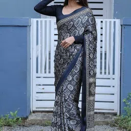 GHAN SALS Ethnic Motifs Printed Baluchari Saree with Blouse Piece image 2
