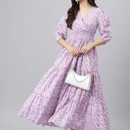 Femvy Floral Printed V-Neck Fit and Flare Maxi Dress-picture-33