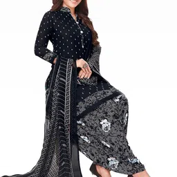 attigo Unstitched Printed Cotton Blend Kurta & Patiyala Dress Material with Dupatta image 2