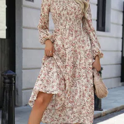 StyleCast x Revolte Women Floral Printed Round Neck Fit and Flare Midi Dress-image-4