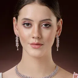 ZENEME Rhodium Plated Stones Studded Jewellery Set image 5