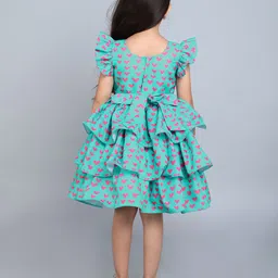 Pink Chick Print Flutter Sleeve Fit & Flare Dress image 3