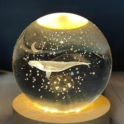 EarthCraft White Crystal Ball whale fish Glass Table Lamp with Adjustable Cord And Bulb image 4
