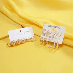 TheVineGirl Set Of 14 Gold-Plated Artificial Stones Studded Circular Shaped Hoop Earrings image 2
