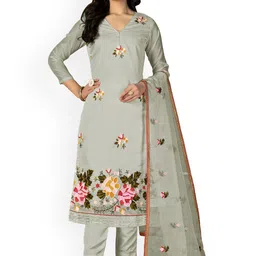 HERE&NOW Floral Embroidered Thread Work Unstitched Dress Material-picture-43
