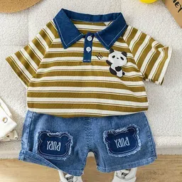 POP STREET KIDS Boys Striped Polo Collar T-shirt With Shorts-image-66