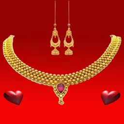 Heer Collection Gold Plated Ethnic Matte Finish Thushi Choker Necklace and Earrings image 1
