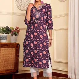 Varanga Floral Printed Gotta Patti Cotton Straight Kurta-image-65
