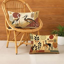 STITCHNEST White & Brown 2 Pieces Ethnic Motifs Satin Rectangle Cushion Covers-picture-45