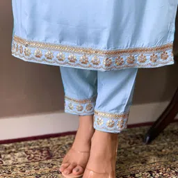 DHRUVIL IMPEX Women Ethnic Motifs Embroidered Regular Kurta with Trousers & With Dupatta image 4