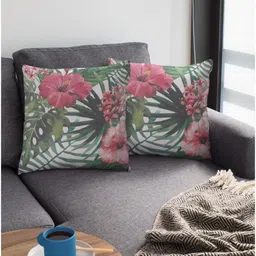 THEYAYACAFE White & Green Set of 2 Floral Velvet Square Cushion Covers image 3