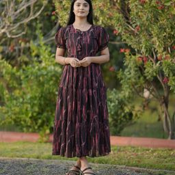 BAESD Women Puff Sleeve Georgette Fit & Flare Midi Dress-image-4