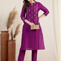 Anouk Women Ethnic Motifs Embroidered Thread Work Kurta With Trousers-picture-16