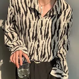 KPOP Animal Printed Spread Collar Long Sleeves Casual Shirt-picture-31