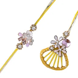 Myntra Elegant Homes Set Of 2 Floral Mirror Rakhis With Greeting Card & Roli Chawal image 4