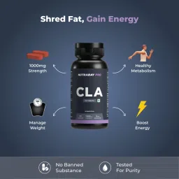 Nutrabay Pro CLA (Conjugated Linoleic Acid) | Fat Burner, Boosts Metabolism & Lean Muscle Build Supplement, 1000mg - 60 Veg Tablets image 4