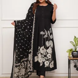 DIVASTRI Women Floral Printed Regular Kurta with Trousers & With Dupatta-picture-19