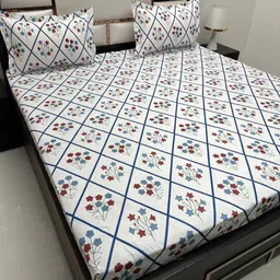 Pure Decor White & Blue Floral 250 TC Queen Bedsheet with 2 Pillow Covers-picture-41