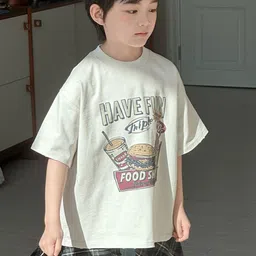 LULU & SKY Kids Biker Printed Monochrome Pure Cotton Raw Edge Boxy T-shirt image 3