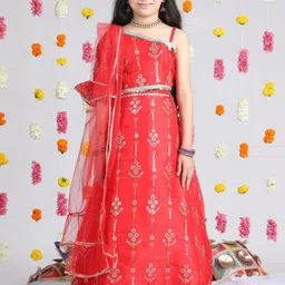 Cutiekins Girls Embroidered Sequinned Lehenga & Blouse With Dupatta image 4