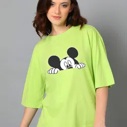 HESHA Women Mickey Mouse Graphic Printed Round Neck Pure Cotton Relaxed Fit T-shirt-image-73