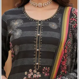 Anouk Women Printed Regular Thread Work Kurta with Trousers & With Dupatta image 3