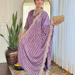 KALINI Women Bandhani Embroidered Empire Thread Work Kurta with Trousers & With Dupatta image 4