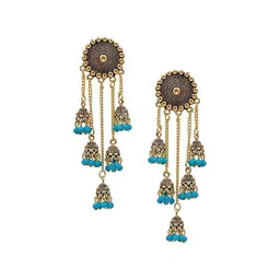 JMBW INTERNATIONAL Gold-Plated Dome Shaped Stone Studded Antique Jhumkas-image-69