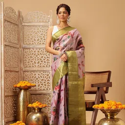 Silk Land Floral Zari Tissue Banarasi Saree-image-40