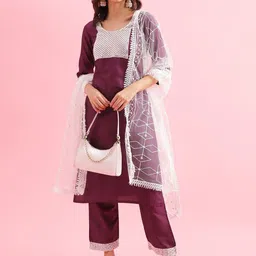 KALINI Geometric Yoke Design Kurta with Trousers & Dupatta-picture-11