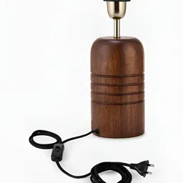 Fabindia Stambh Brown & White Textured Wooden Frusturical Shaped Table Lamp image 4