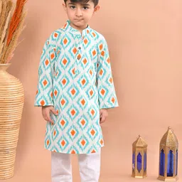 Sangria Blue Boys Ethnic Motifs Printed Mandarin Collar Pure Cotton Kurta With Pyjamas-picture-34