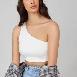 MIXFIT Women Pack Of 2 Ribbed One Shoulder Fitted Crop Top image 4