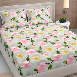 FABINALIV Green Floral 300 TC Bedsheet with 2 Pillow Covers-picture-12