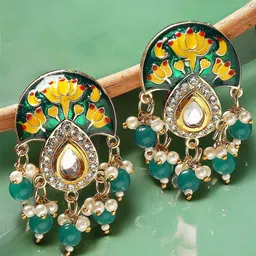 Anouk Artificial Stones Studded & Beaded Meenakari Contemporary Drop Earrings-picture-13