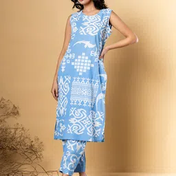 Readiprint Ethnic Motifs Printed Sleeveless Pure Cotton Straight Kurta & Trousers-image-67
