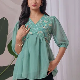 HIALTO Women Casual Georgette Floral Embroidery Tunic-picture-28