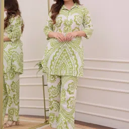 NavNari Printed Pure Cotton Polo Collar Tunic With Trousers Co-Ords image 3