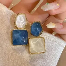 AGARWALPRODUCT Gold Plated Artificial Stones Studded Square Drop Earrings image 4