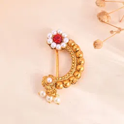 Silvermerc Designs Gold-Plated Pearls Stud Nosepin image 1