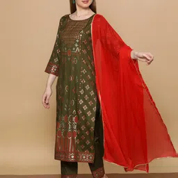DUMMY SHAPE Women Paisley Printed Panelled Kurta with Trousers & With Dupatta image 2
