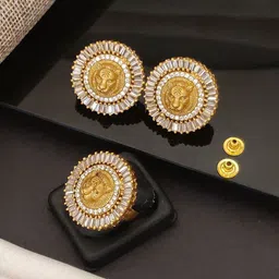 ABDESIGNS Gold Plated Artificial Stone Studded Earring & Ring Set image 4