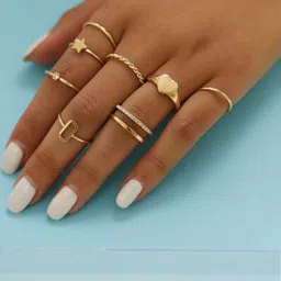 DressBerry Set Of 8 Gold-Plated Stone-Studded Finger Rings-picture-18