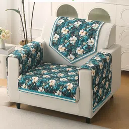HOKIPO Florentina Series Pansies Teal & White 4 Pc 1 Seater Complete Sofa Cover Set-picture-16