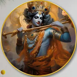 Myntra Elegant Homes Blue Round Krishna Playing Flute Paintings Wall Art-16" image 4