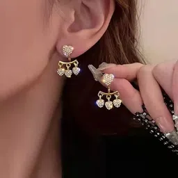 Zaphariq Gold-Plated Cubic Zirconia Studded Heart Shaped Studs-image-37