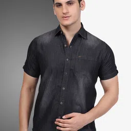 D Finish Smart Short Sleeves Denim Shirt-image-92