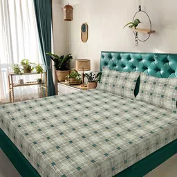 KLOTTHE Green Geometric Printed 300 TC King Bedsheet With 2 Pillow Covers - 2.50x 2.25 m-image-72